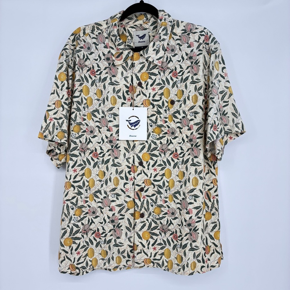 Yiume Pomegranate Fruit Button Down Tencel Hawaiian Shirt Men’s Small NWT